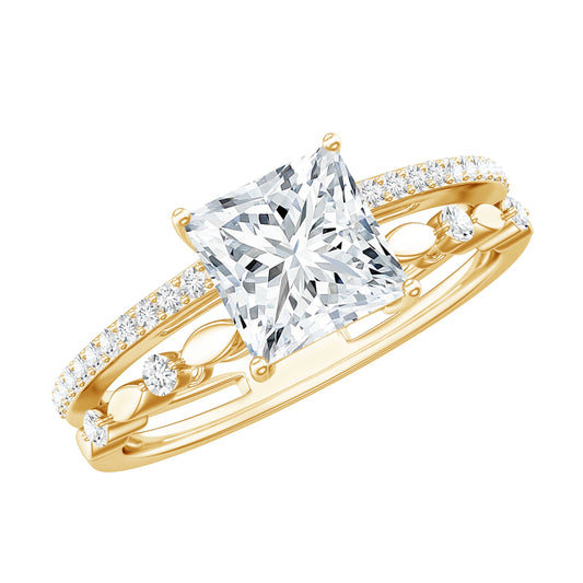 Brilliant Cut Lab Grown Diamond Solitaire Double Band Ring For Women