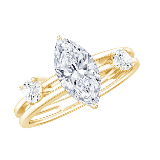 Marquise Cut Lab Grown Diamond Double Band Ring For Women