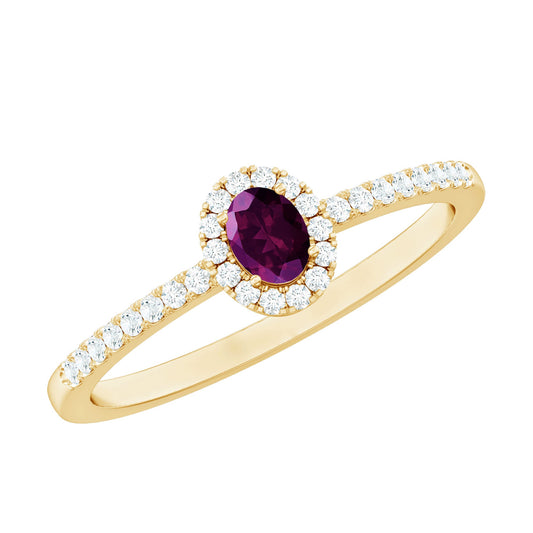 Oval Rhodolite Garnet And Diamond Promise Ring For Her