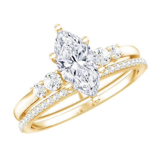 Lab Grown Diamond 1 Carat Marquise Engagement Ring With Wedding Band