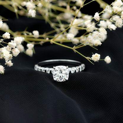IGI Certified 2 Carat Cushion Cut Lab Grown Diamond Engagement Ring with Side Stones