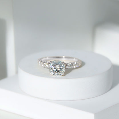 IGI Certified 2 Carat Cushion Cut Lab Grown Diamond Engagement Ring with Side Stones