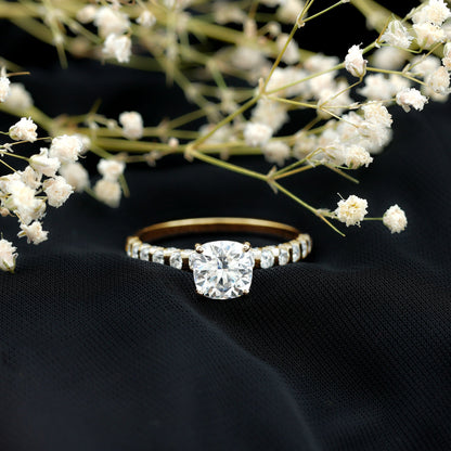 IGI Certified 2 Carat Cushion Cut Lab Grown Diamond Engagement Ring with Side Stones