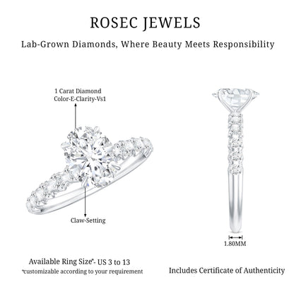 1 Carat Oval Cut Lab Grown Diamond Side Stone Engagement Ring IGI Certified
