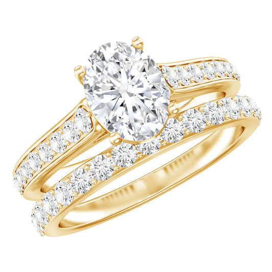 Oval Shaped 1 Carat Lab Grown Diamond Bridal Ring Set With IGI Certificate