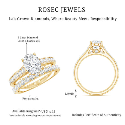 Oval Shaped 1 Carat Lab Grown Diamond Bridal Ring Set with IGI Certificate