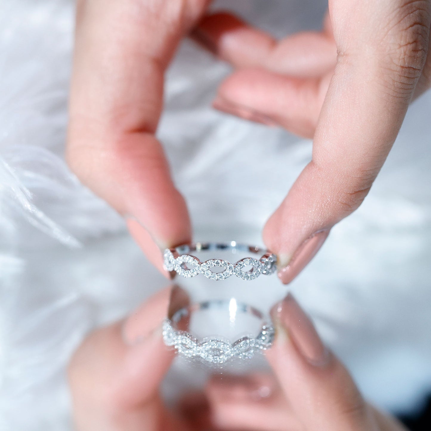 Pave Set Lab Grown Diamond Infinity Wedding Band