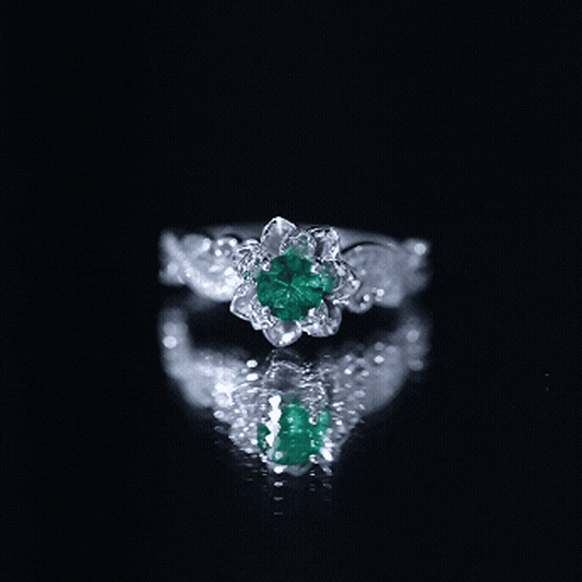Lab Created Emerald and Diamond Flower Engagement Ring in Silver