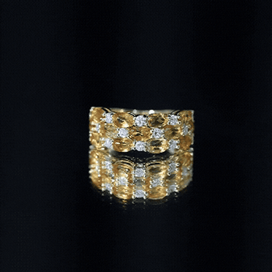 Certified Citrine Wide Wedding Band in Gold Plated Silver