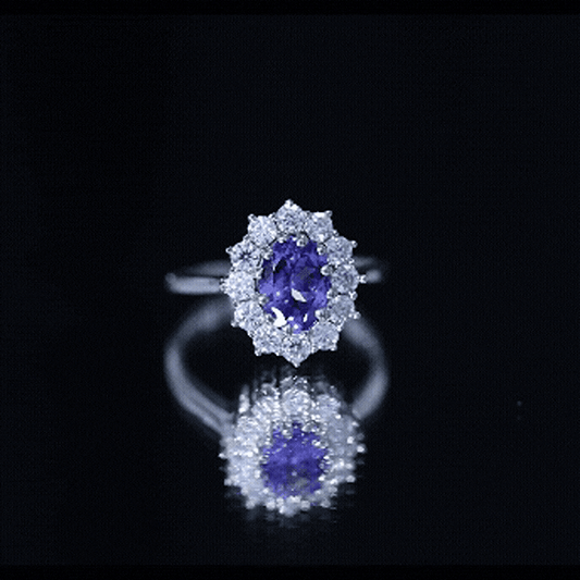 Certified Real 1.3 Carat Tanzanite Oval Engagement Ring with Halo