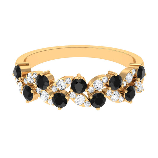 Black Onyx And Diamond Half Eternity Leaf Band For Women