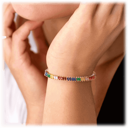 Rainbow Cubic Zirconia Tennis Bracelet with Rainbow Marquise Stones