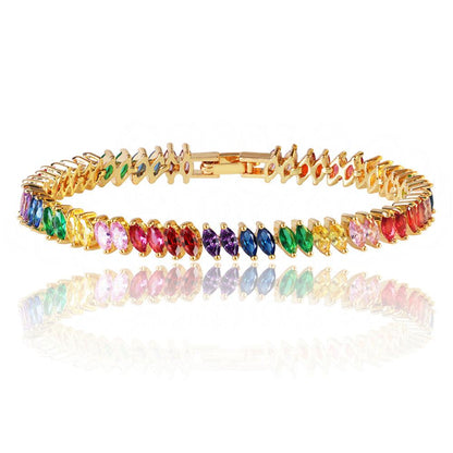 Rainbow Cubic Zirconia Tennis Bracelet with Rainbow Marquise Stones