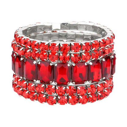 Women's 5Pcs Rectangle Round Stone Stretch Multi Layered Bracelets