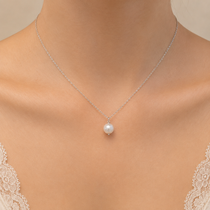 Single Pearl Drop Necklace with Swarovski Clasp