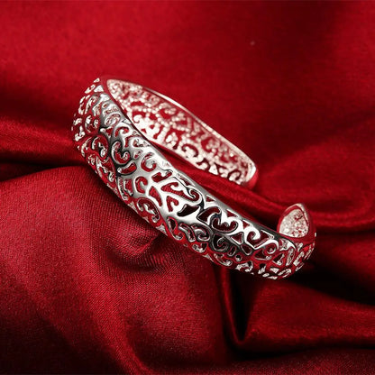 Wholesale Fine 925 Sterling Silver Bangles Bracelet Charms Heart Open for Women Lady Jewelry Adjustment Cuff Wedding Gift