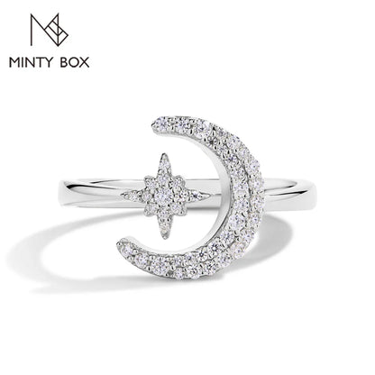 MINTYBOX 0.242CTW Star Moon S925 Sterling Silver Moissanite Rings For Women Lab Diamond Ring 18K Gold Plated Wedding Jewelr Gift