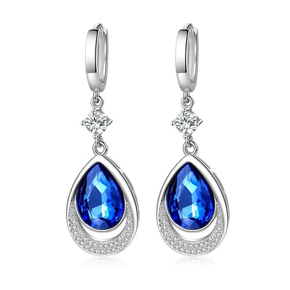 925 Sterling Silver Jewelry Oval Gemstones Water Drop Shaped Earrings for Women Emerald Sapphire Zircon Engagement Ear Drops