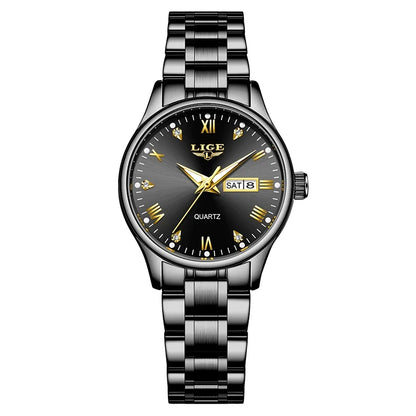 Women's Black Stainless Steel Diamond Dial Quartz Watch
