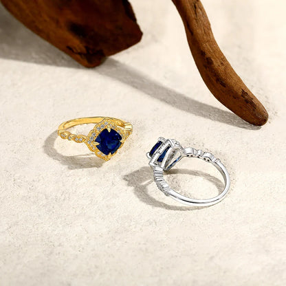 MINTYBOX S925 Silver 2.0ct Cushion Sapphire Engagement Rings for Women Lab Gemstone Halo Ring Wedding Fine Jewelry Bride's gift