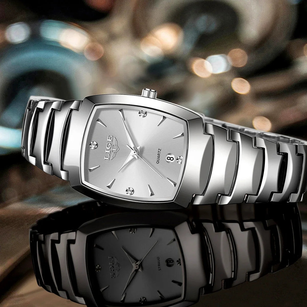 Women's Stainless Steel Rectangular Quartz Dress Watch