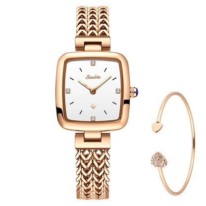 Women's Square Stainless Steel Slim Quartz Watch Bracelet