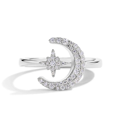MINTYBOX 0.242CTW Star Moon S925 Sterling Silver Moissanite Rings For Women Lab Diamond Ring 18K Gold Plated Wedding Jewelr Gift
