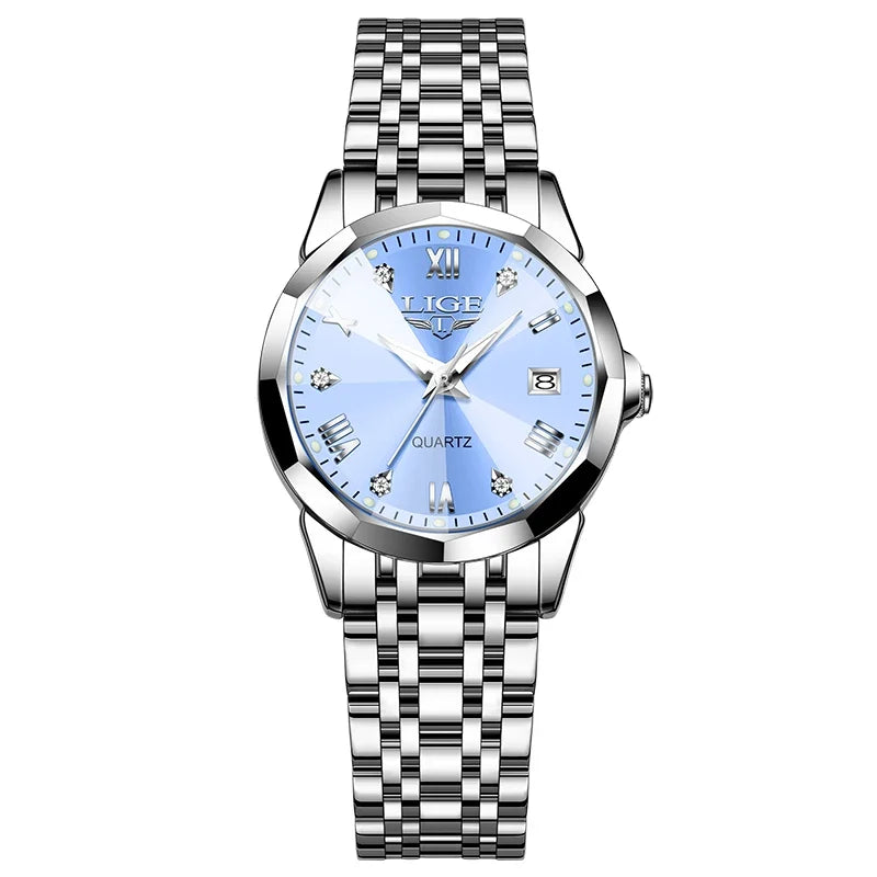 Women's Blue Sunburst Dial Two Tone Stainless Watch