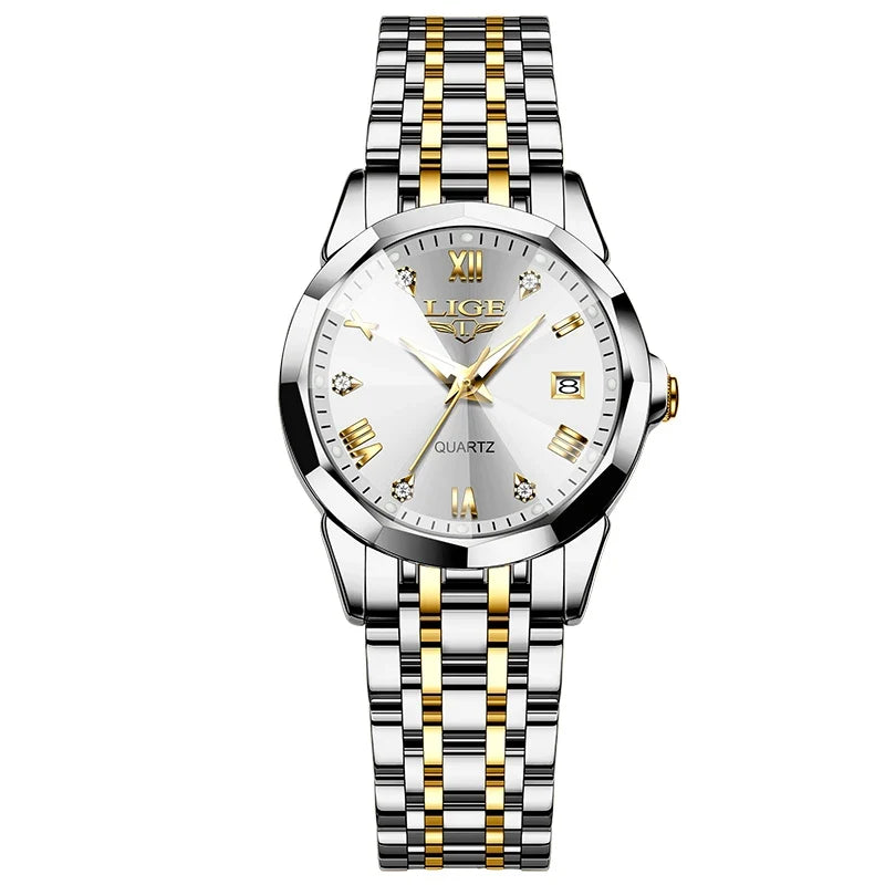 Women's Blue Sunburst Dial Two Tone Stainless Watch