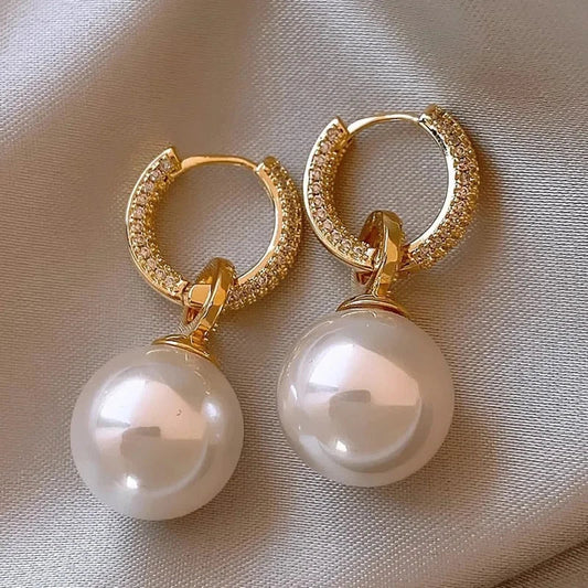 Sliver-plated Pearl Zircon Earring Girl Party Gift Circular Temperament Jewelry