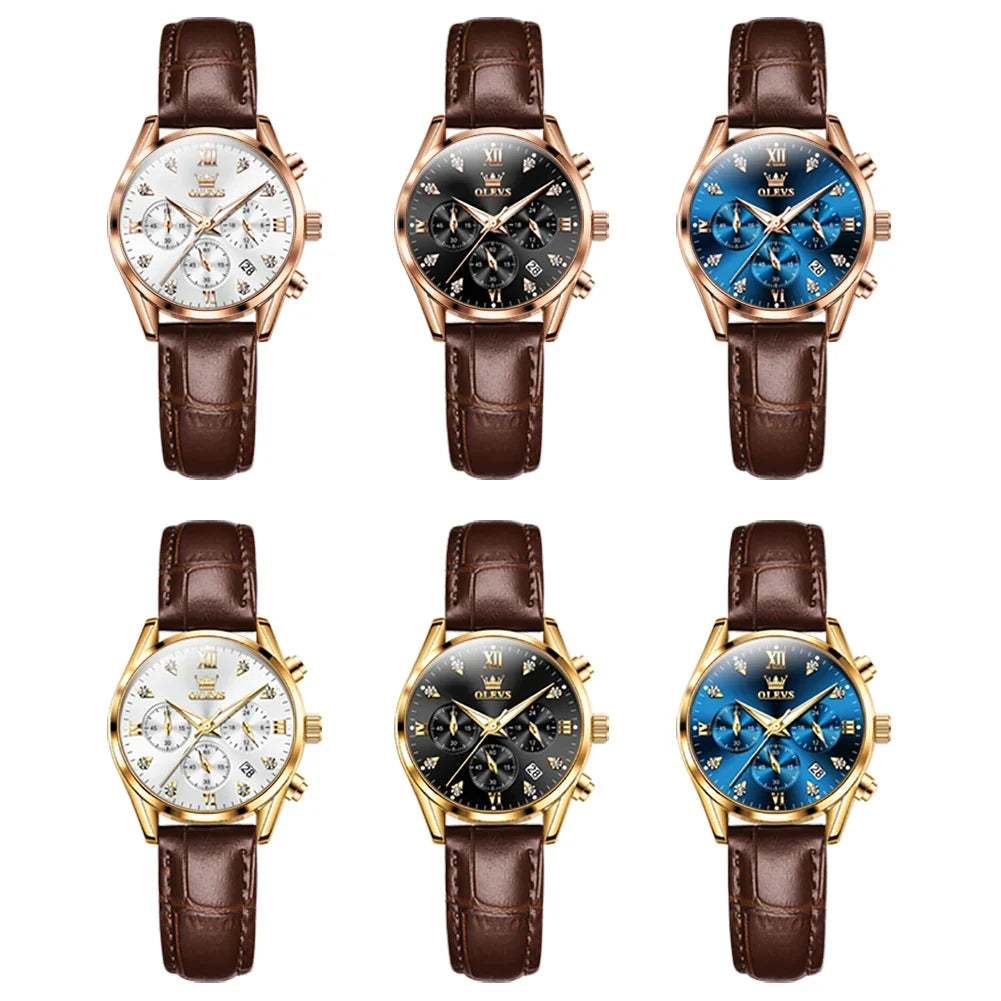 Women's Leather Strap Quartz Waterproof Luminous Watch