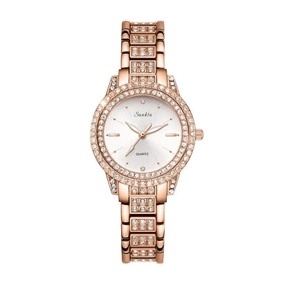 Women's Rose Gold Crystal Bracelet Watch Quartz Luxury