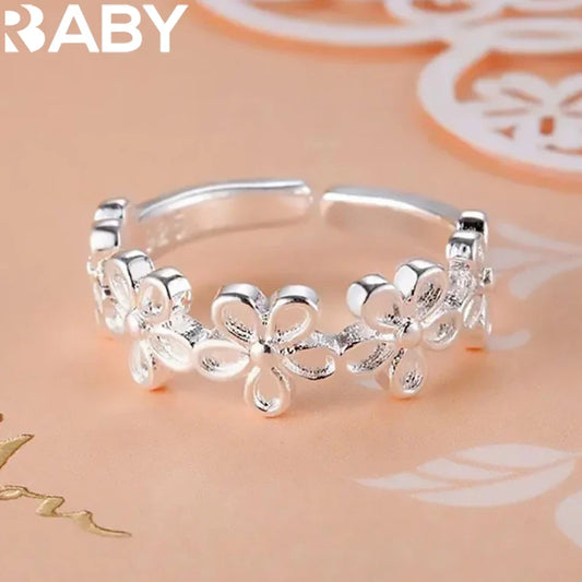 Charms 925 Sterling Silver Flower Rings Adjustable Elegant Wedding Party Holiday Gifts Charm Jewelry