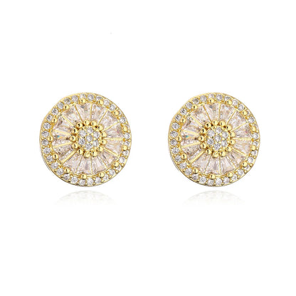 NEWBUY Luxury AAA Cubic Zirconia Pave Setting Copper Jewelry Gold Color Round Stud Earrings For Women Girl