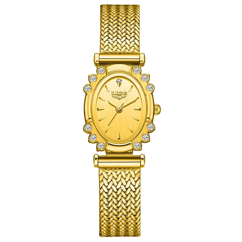 Women's Oval Quartz Watch Vintage Mesh Bracelet Blue Dial