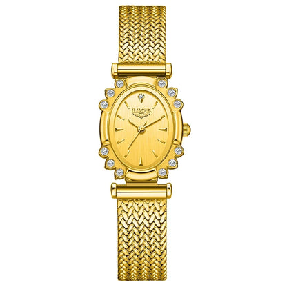 Women's Oval Quartz Watch Vintage Mesh Bracelet Blue Dial