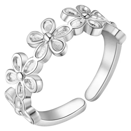Charms 925 Sterling Silver Flower Rings Adjustable Elegant Wedding Party Holiday Gifts Charm Jewelry