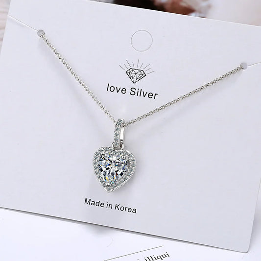 925 Sterling Silver Zircon Heart Pendant Necklaces Luxury Designer Jewelry Gift Female