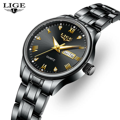 Women's Black Stainless Steel Diamond Dial Quartz Watch