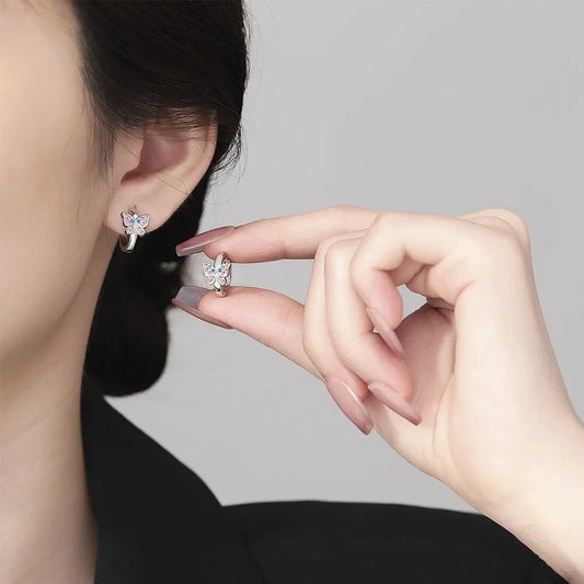 925 Sterling Silver Butterfly Rainbow Zircon Ring Earrings Wedding Jewelry