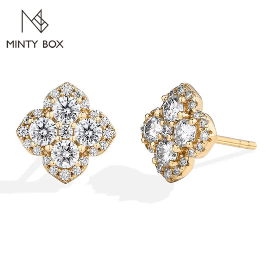MINTYBOX S925 Silver D/VVS1 Moissanite Stud Earrings for Women Clover Lab Diamond Earring 1.054ctw Luxury Wedding Fine Jewelry