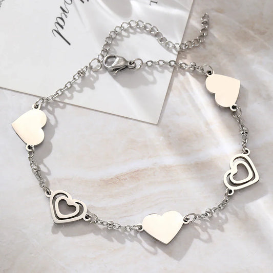 Stainless Steel Bracelets Fresh Double Heart Design Openwork Carving Noble Bracelets Jewelry Gifts