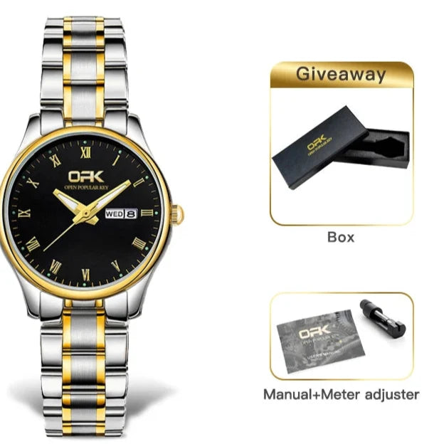 Women's Two Tone Stainless Steel Watch With Day Date