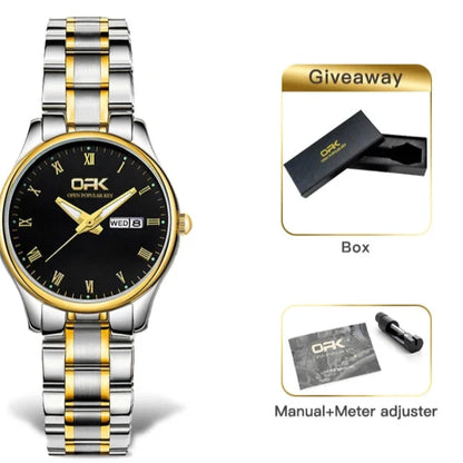 Women's Two Tone Stainless Steel Watch With Day Date