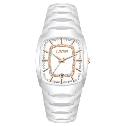 Women's White Ceramic Crystal Bracelet Watch Quartz Gift