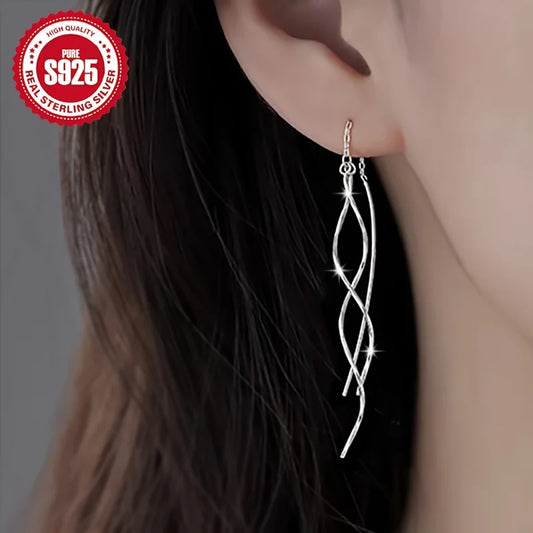 Elegant Crossed Wave S925 Silver Earrings For Women Suitable For Daily Commuting And Various Occasions Gift Essential