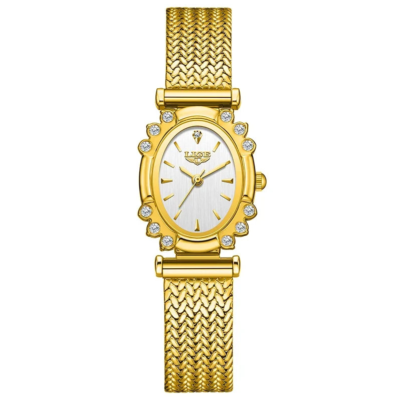 Women's Oval Quartz Watch Vintage Mesh Bracelet Blue Dial