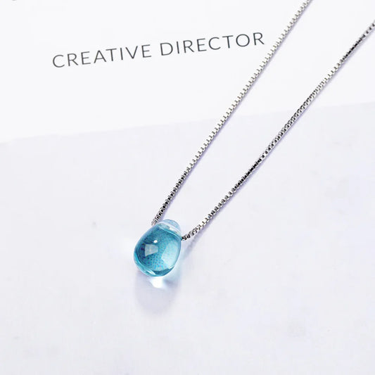 925 Sterling Silver Blue Lucky Crystal Pendants Necklaces Vintage Luxury Jewelry