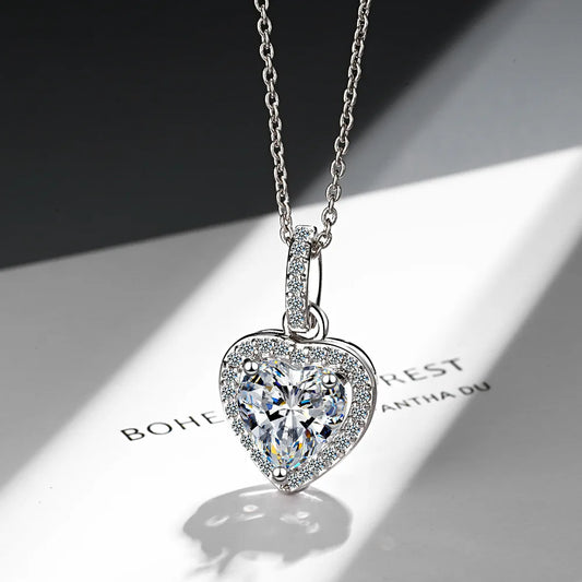 925 Sterling Silver Zircon Heart Pendant Necklaces Luxury Designer Jewelry Gift Female