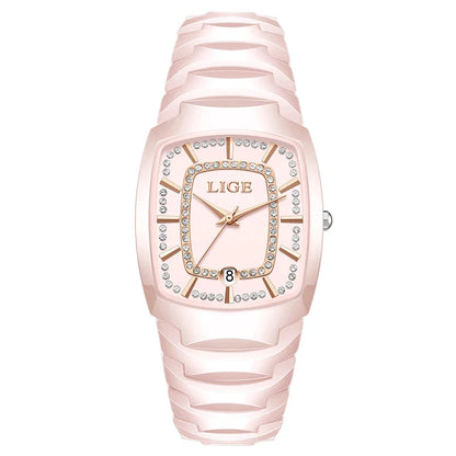 Women's White Ceramic Crystal Bracelet Watch Quartz Gift